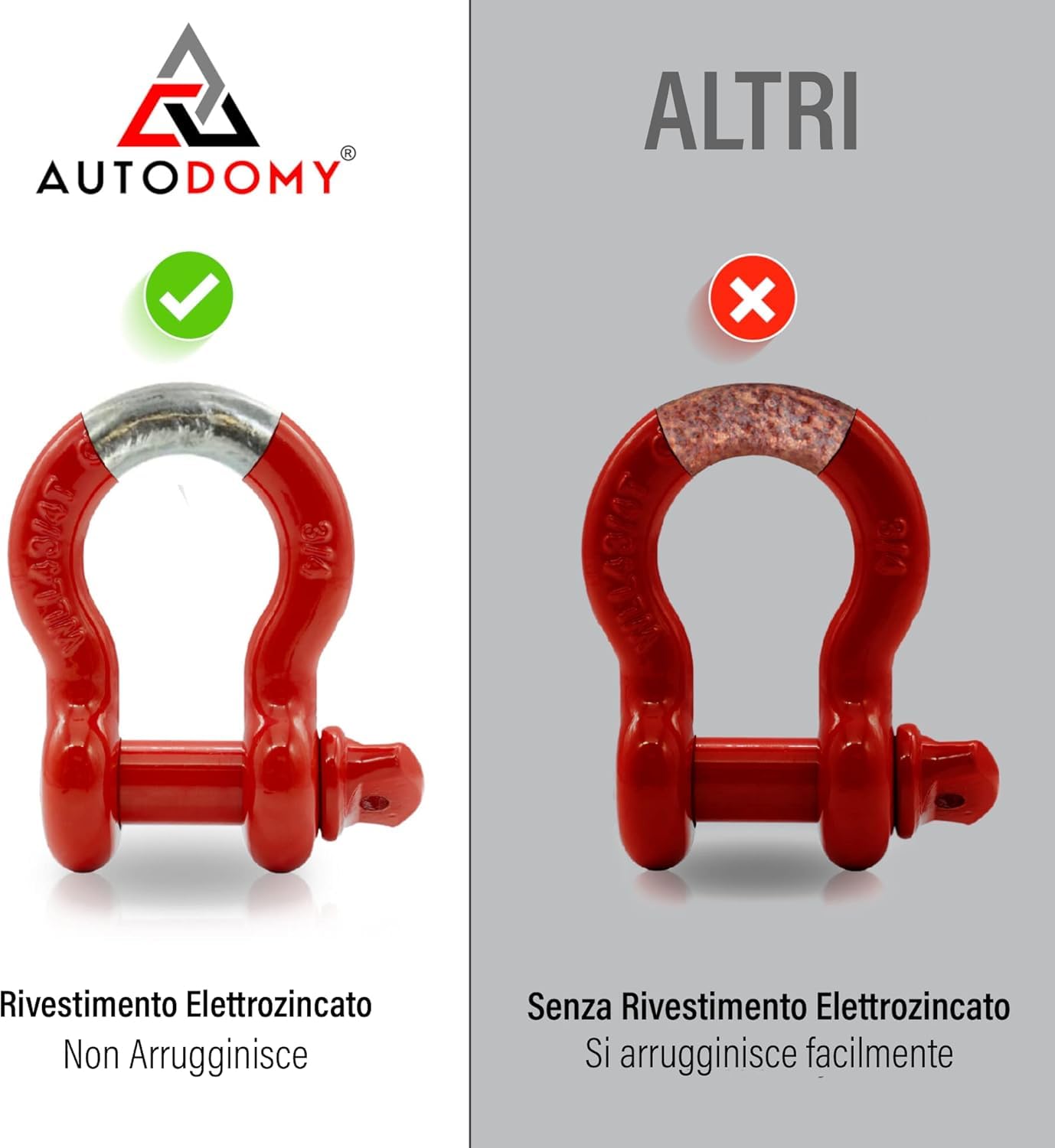 Autodomy Pack 2 Unita Grillo Acciaio Inox Forgiato e Zincato | Capacità 4,75 Tonnellate (4.750Kg) | Grilli Traino per Imbracatura da 3/4" | Grillo 4x4 per il Traino e il Recupero di Veicoli