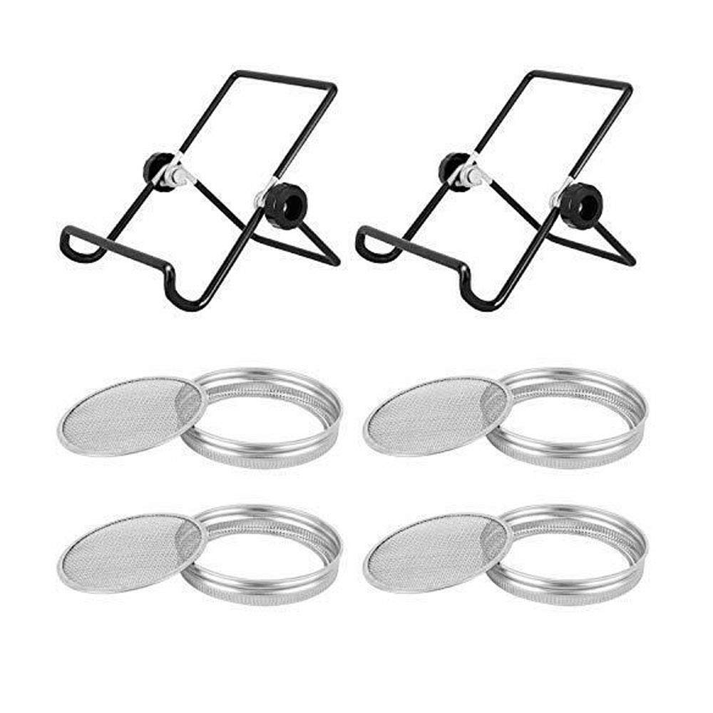 4 Pack Stainless Steel Sprouting Jar Lid with 2 Pack Stainless Steel Sprouting Stands for 86mm Wide Mouth Mason Jars, Perfect for Grow Sprout Seeds at Home