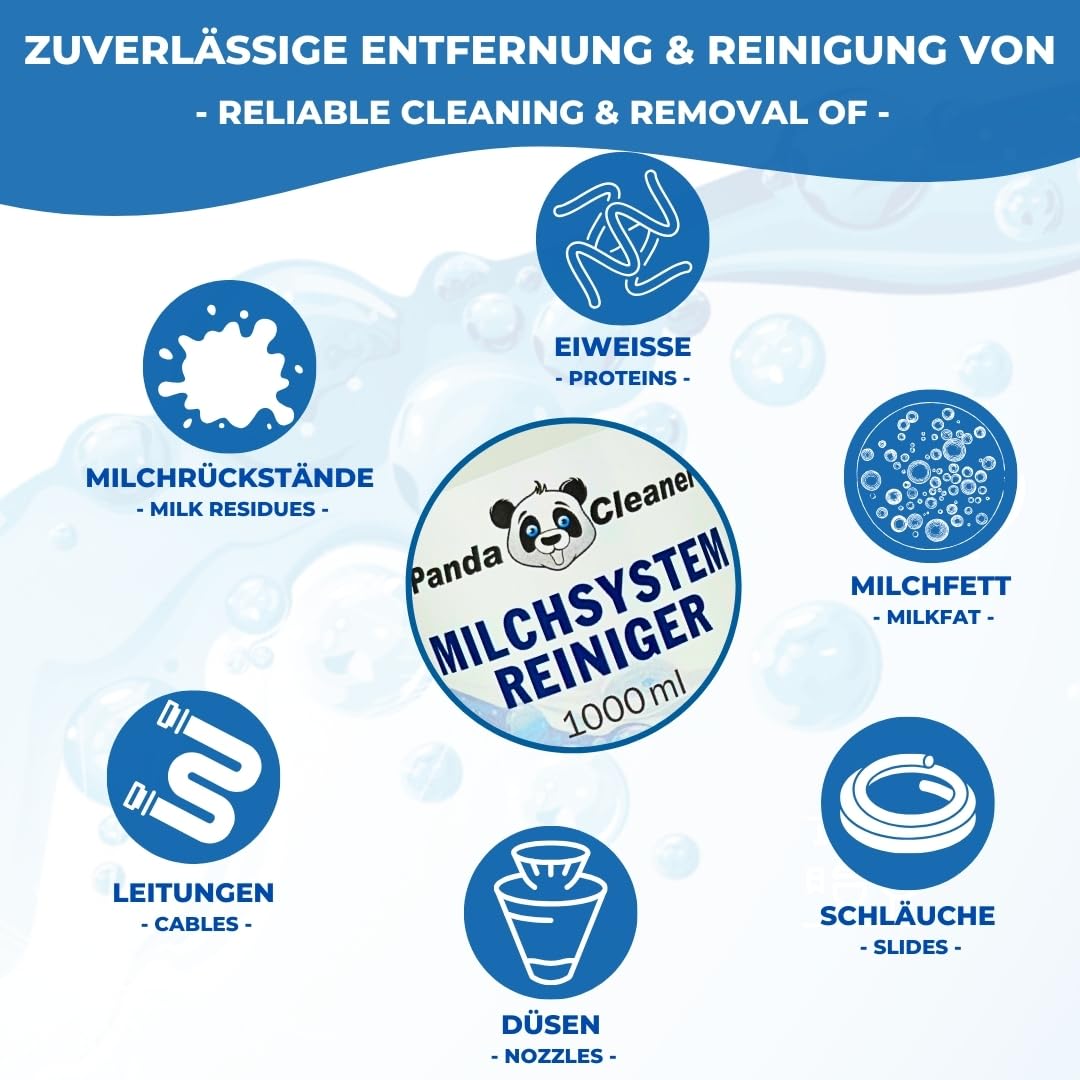 PandaCleaner Milchsystemreiniger Kaffeevollautomat - 1000ml Konzentrat für alle Markengeräte - Milchschaumreiniger für Kaffeevollautomaten - Milchsystem-Reiniger