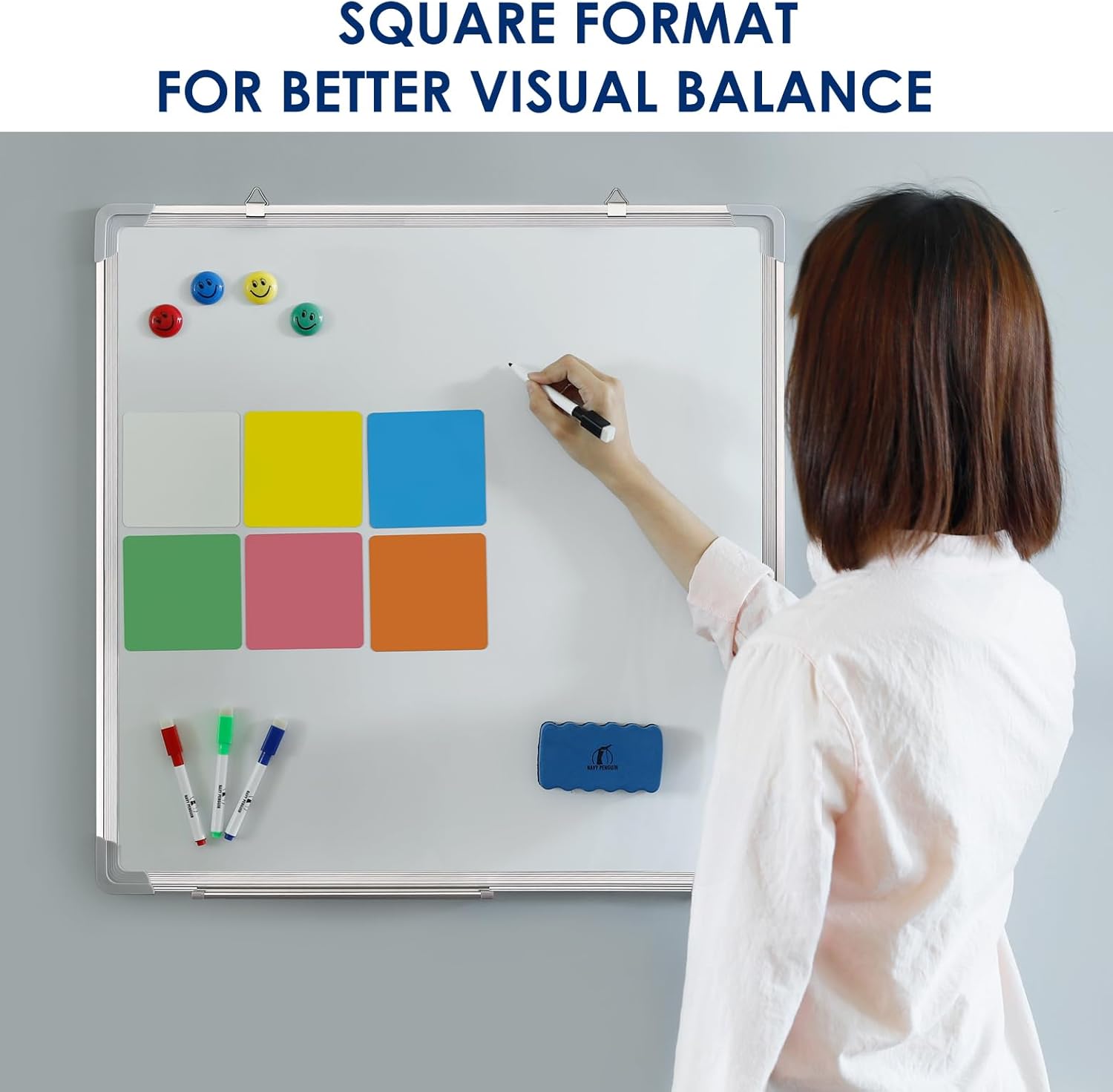 Whiteboard Set - Dry Erase Board 24 x 24 in with 1 Magnetic Eraser, 4 Dry Wipe Markers, 4 Magnets and 6 Magnetic Labels - Wall Hanging Reminder Kanban White Board for Home and Office (24x24 inch)