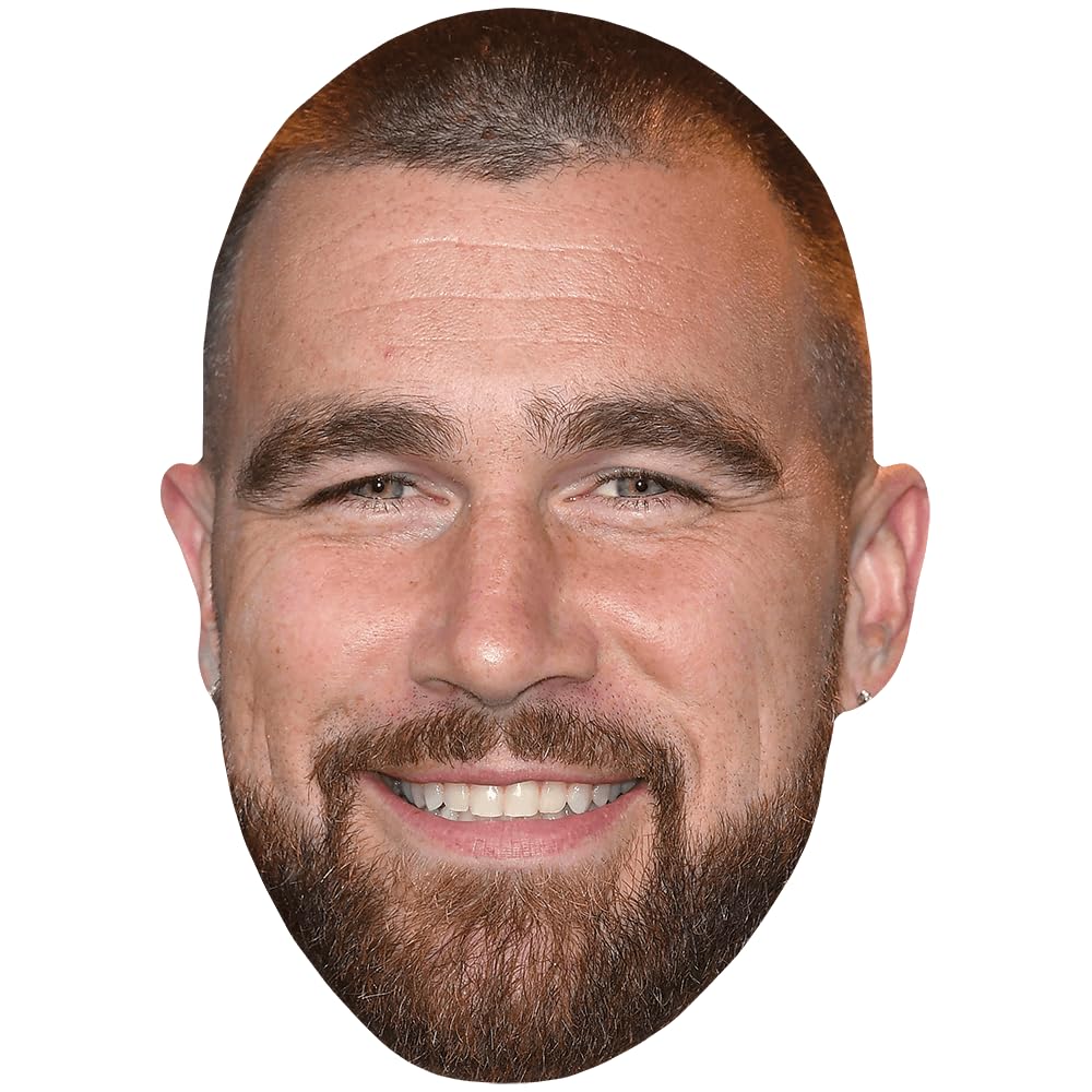 Celebrity Cutouts Lifelike Travis Kelce (Smile) Celebrity Mask, Flat Card Face, Fancy Dress Mask