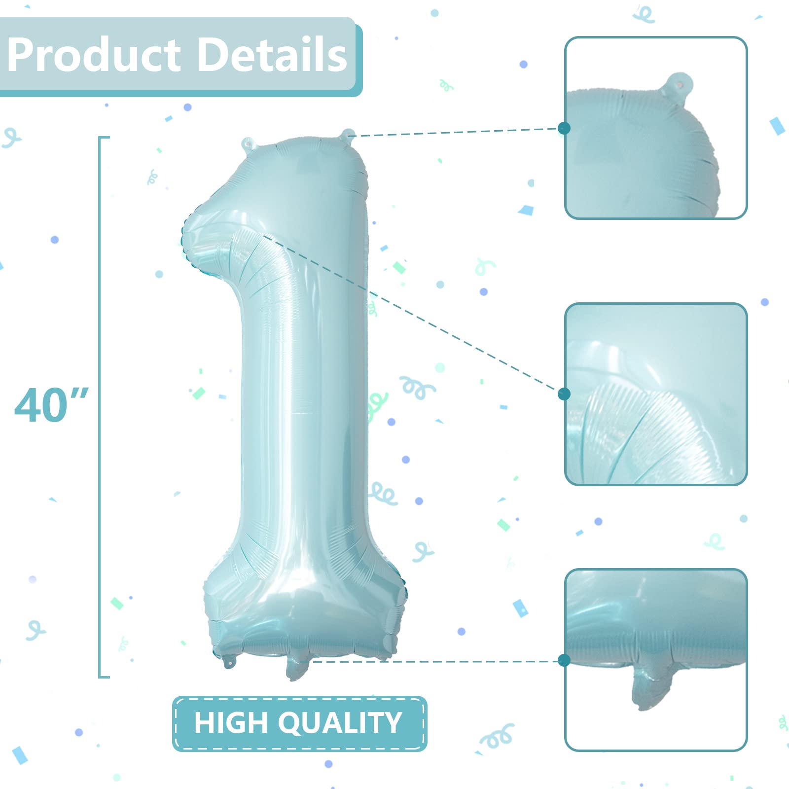 Palloncini Compleanno 1 Anni Blu Pastello Palloncino XXL Di 100 Cm Foil Gigante Numero 1 Numeri Gonfiabili Bambino Ragazzo Compleanno Anniversario Decorazione Feste (Blu Pastello)