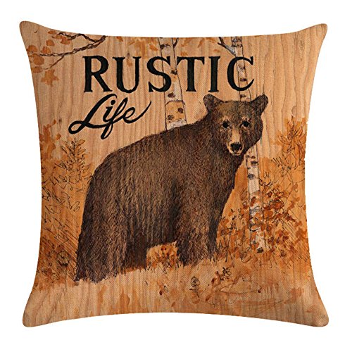 Decroitem Vintage Wild Animals Deer Elk Moose Bear Throw Pillow Covers Fall Decor Wildlife Cotton Linen Cushion Cover Pillow Cases 18 X 18 Inches Set Of 4 (Mountain & Animals 2) #TOP4
