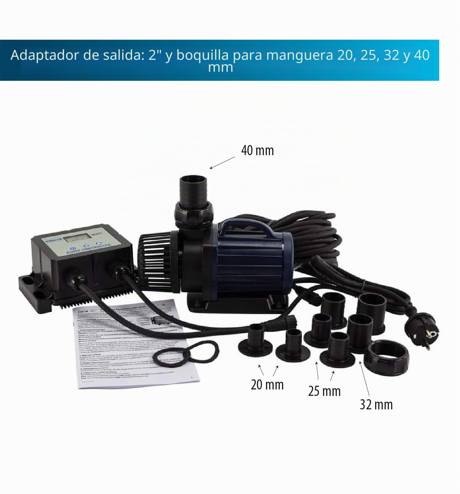 Bomba de estanque/filtro AquaForte DM-22.000 Vario S, 70-200W, caudal 17-30 m3 por hora, cabeza 7,5m, ajustable con controlador externo. Ideal como bomba de estanque o como bomba de curso de agua