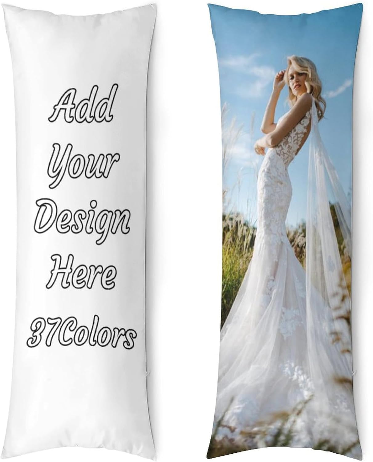 Customized Long Body Pillow Case, Upload Family Friends Pet Image Logo Text, Personalized Long Pillowcase for Bed Decor Love Keepsake, White, 20"x54"