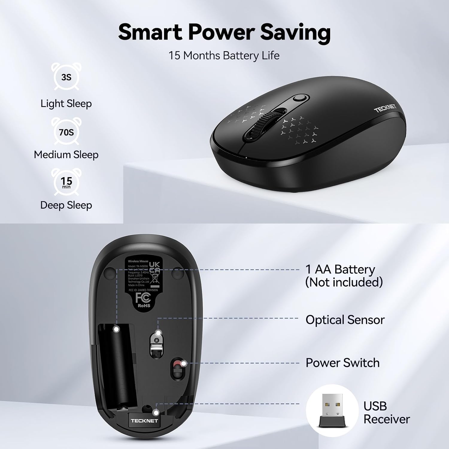 TECKNET Compact Ambidextrous Wireless Mouse for Laptop Black 7 61kf6kNFCmL. AC SL1500