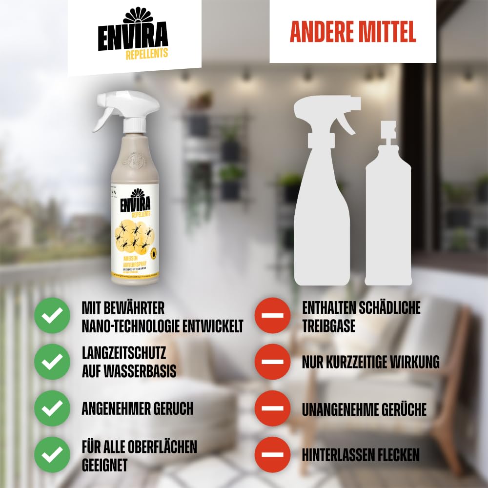 Envira Ameisenspray 500 ml + 2 x 5 Liter - gegen Wegameisen & Pharaoameisen | Ameisen Spray mit Langzeitwirkung für Wohnung, Balkon, Terrasse und Garten - zuverlässiges Ameisenmittel