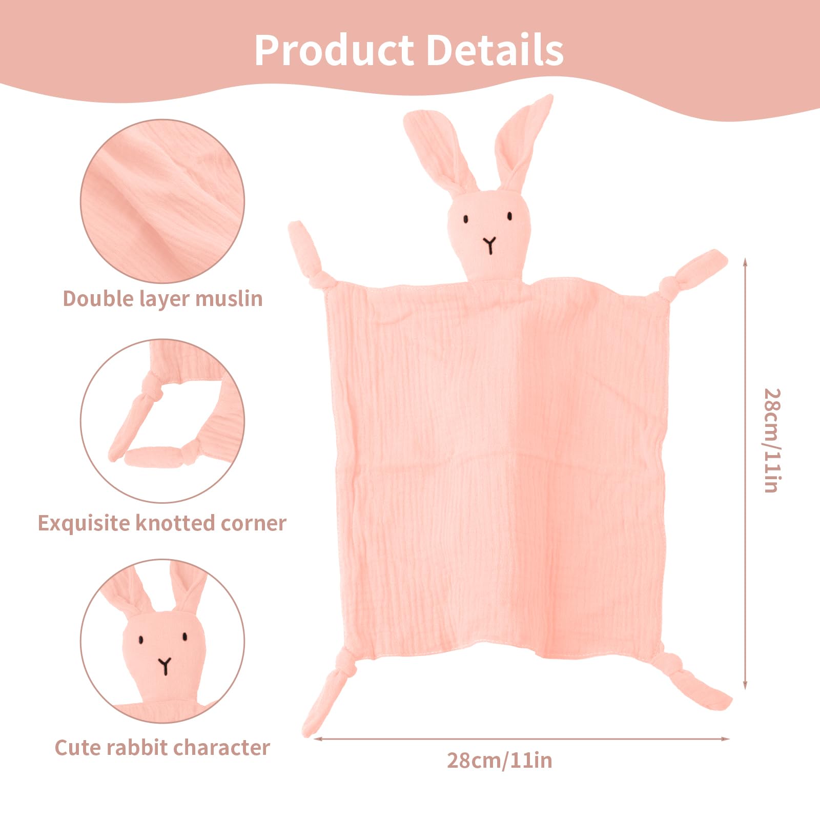ORUZA Baby Comforters Blanket, Rabbit Baby Comfort Blanket for Infant Toddler Newborn Boys and Girls (Pink) - Image 2