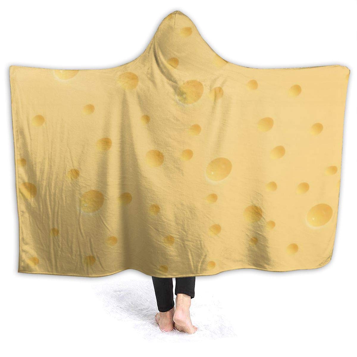 321DESIGNFunny Food Texture Cheese Flannel Fleece Wearable Hooded Blanket for Adults, Teen, Kids, Cozy Throw for Sofa, Travel (Medium 50x60 in)