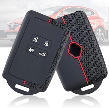 Renault Car Key Cover for Renault Clio Megane Koleos Kadjar Kangoo Twingo Talisman Captur Espace Dacia Duster Key Fob Cover, TPU Silicone Renault Clio Key Cover - 4 bottonsRed-line