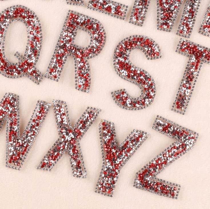 Letras de diamantes ABC-Z rojas para reparar imperfecciones en ropa y tapar agujeros en vaqueros 2