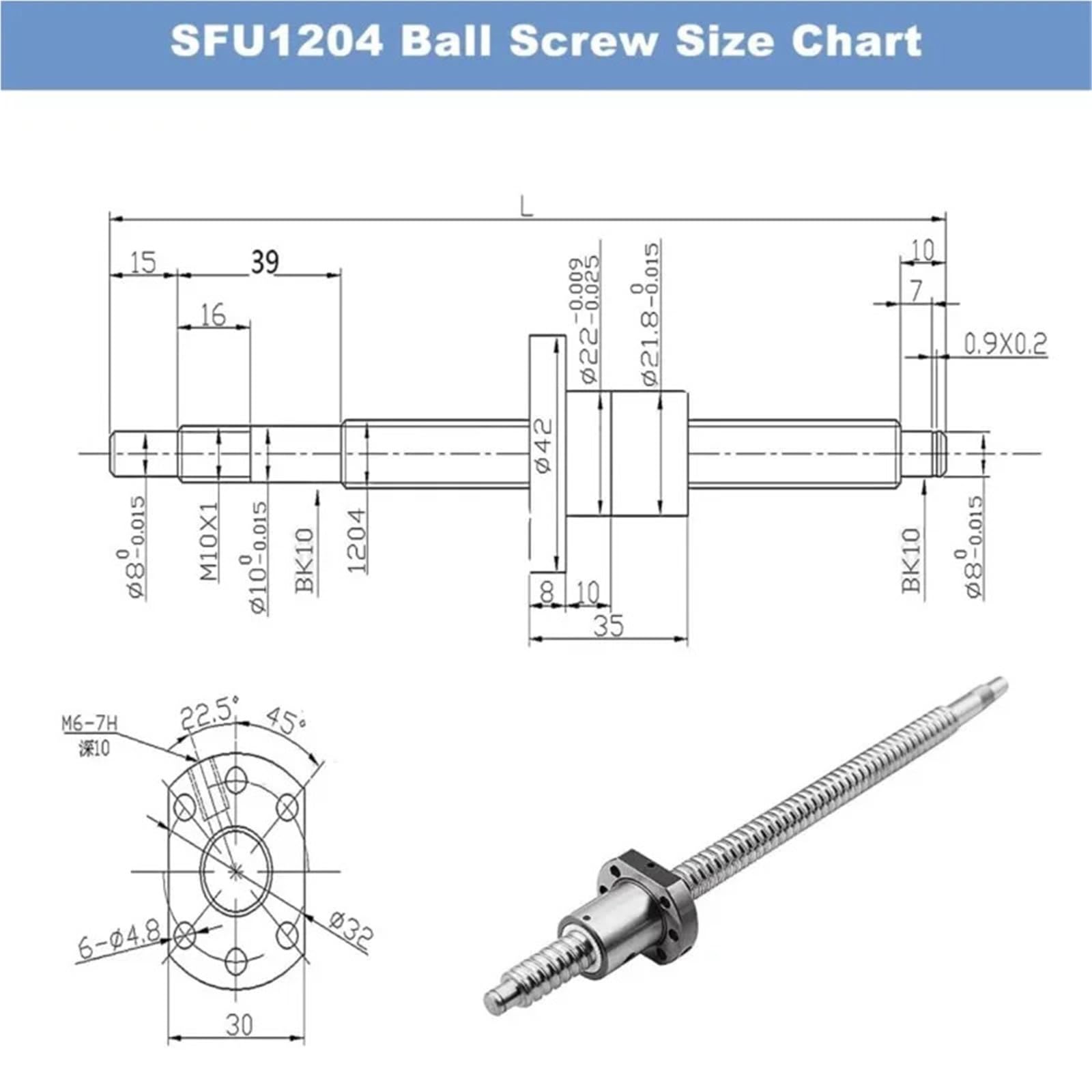 1204 Kugelumlaufspindel SFU1204 200 300 500 600 800 1000 mm Rollen-Kugelumlaufspindel mit Einzelmutter for CNC-Teile 1 Stück(250mm With nut)