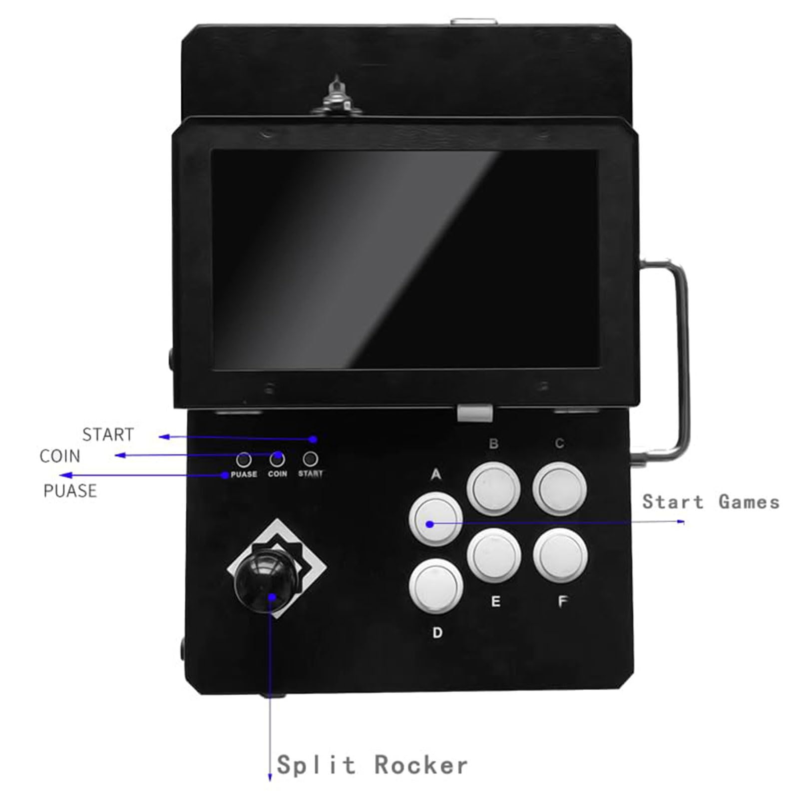 Console di gioco arcade retrò con 23000 giochi, mini schermo da 14 pollici, controller di gioco, corpo in metallo, design con blocco password per adulti e bambini