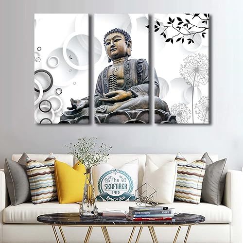Vista 116 de TUMOVO Wall Art for Living Room Buddha Sculpture Flower Paintings Canvas Wall Art 3 Panel Wall Art Canvas Artwork Wall Decor Large Wall Decor Canvas