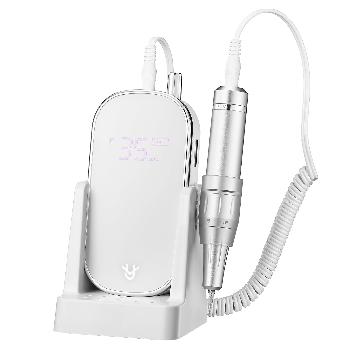 35000 RPM Rechargeable Nail Drill with LCD Display, Professional Cordless Electric Nail File for Acrylic Gel Nails, Low Noise Portable Efile with Charging Base for Salon & Home Use (White)