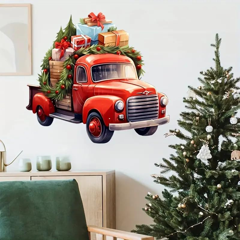 Festive Christmas Car Toilet Cover Sticker Decals,Fish Bird Flower Leaf Waterproof Toilet Lid Tank Seat Decals Cistern Self-Adhesive Bathroom Wall Sticker