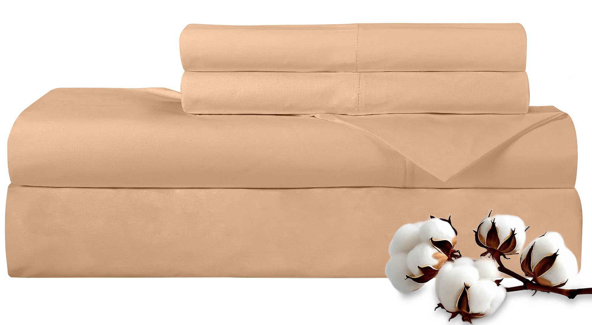 ROYALE LINENS 300 Thread Count 100% Long Staple Combed Cotton Sheet Set - 4 Piece Queen Bed Sheets - 1 Fitted, 1 Flat & 2 Pillow Cases - Soft Cool &