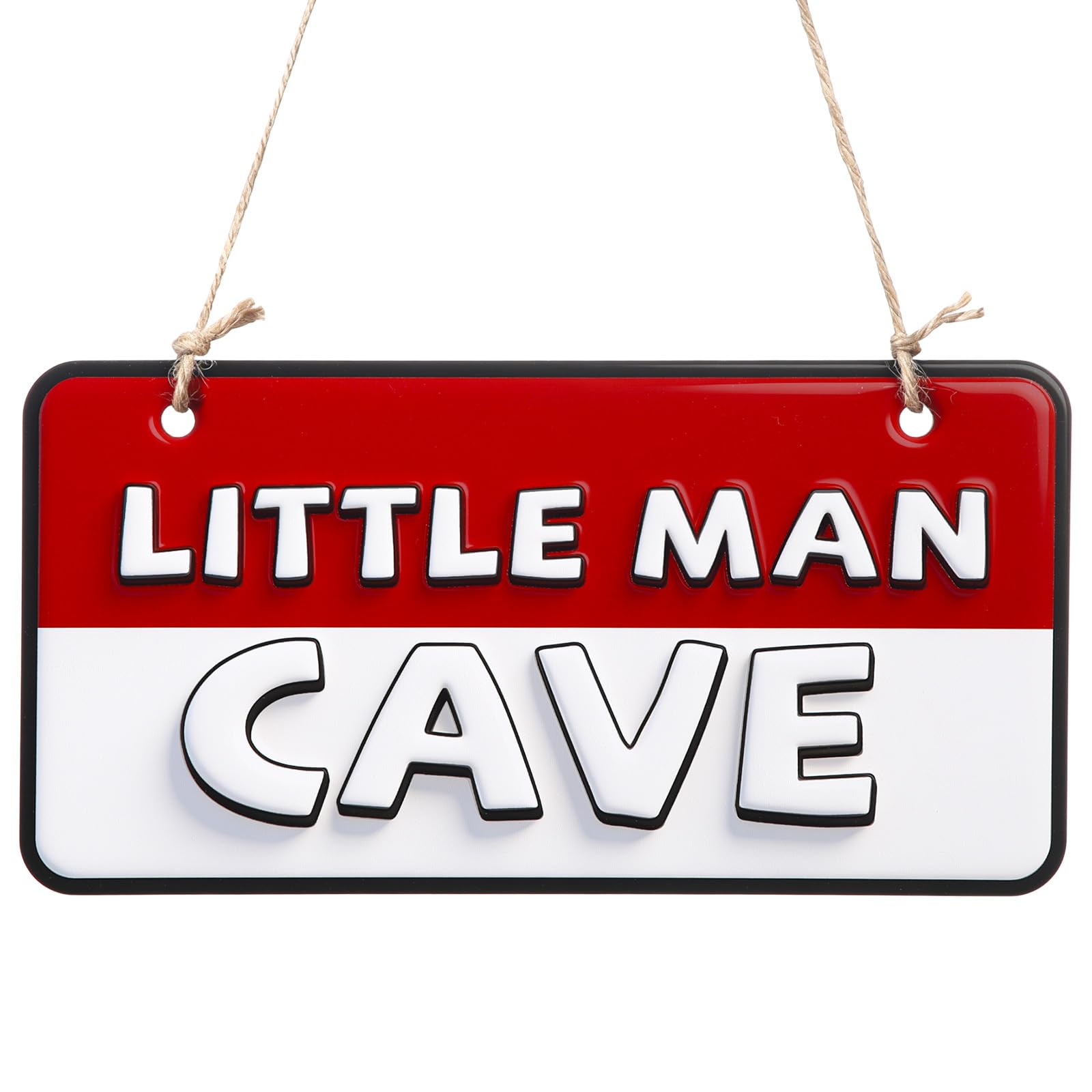 11.8'' x 6'' Red and White Door Signs, Wooden Room Hanging Decor Little Man Cave Signs with Rope Wall Art Room Decoration for Party Play Space