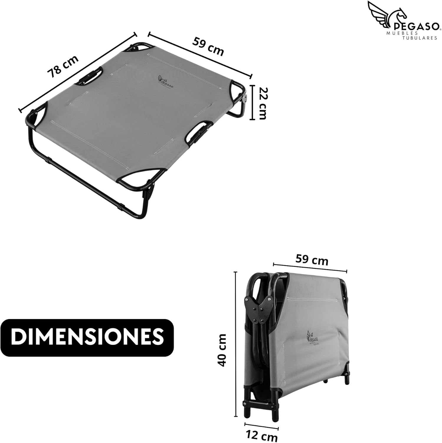 PEGASO Cot for Medium Breed, 78 x 59 x 22 cm, Holds up to 50 kg (Mod KM-MD) (KM-MD Grey)