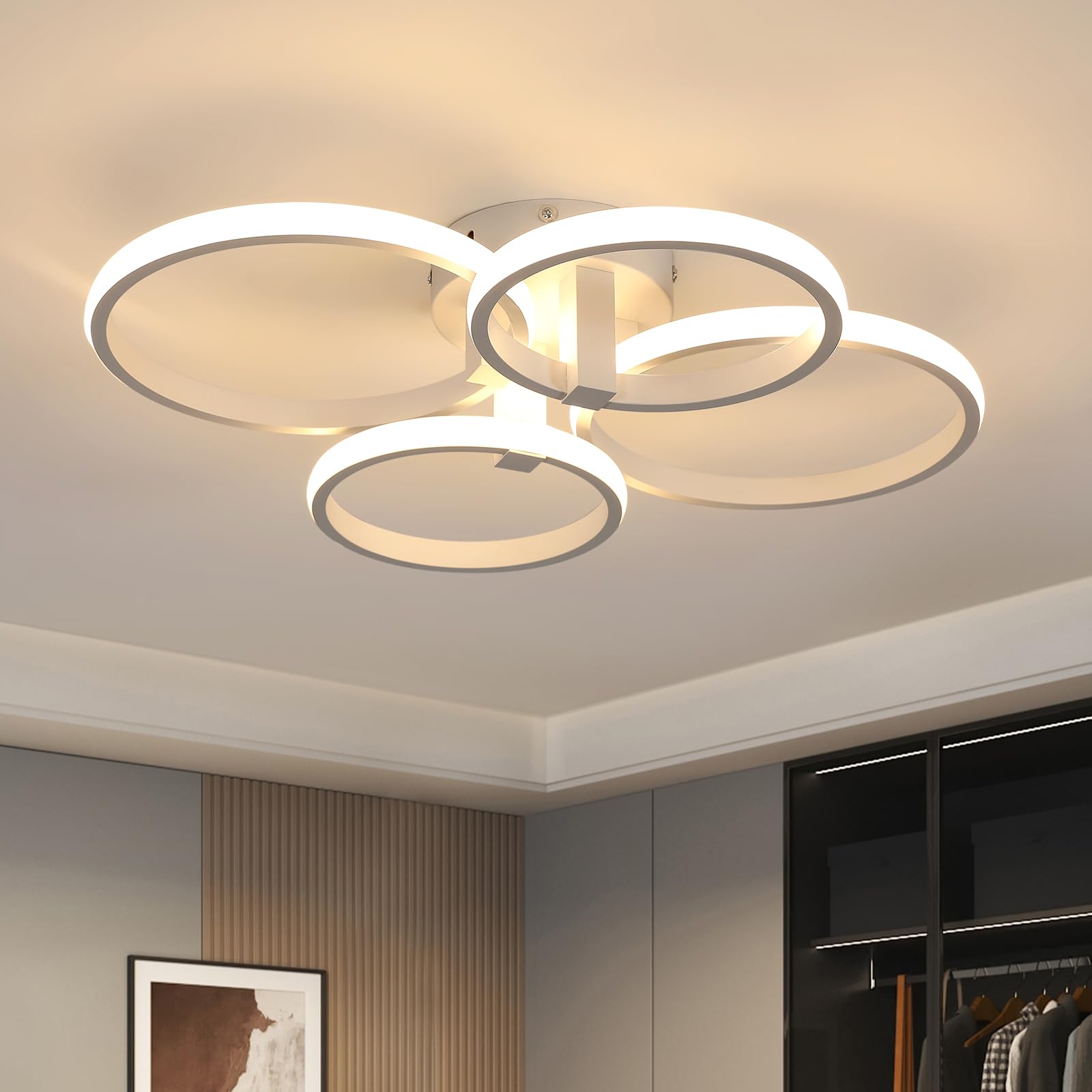 DELIPOP Lámpara de Techo LED Moderna, 48W 5400LM Plafon LED Techo de Aluminio LED Redonda, Luz Cálida 3000k Luz de techo Blanco para Sala de Estar, Dormitorio, Comedor, Cocina
