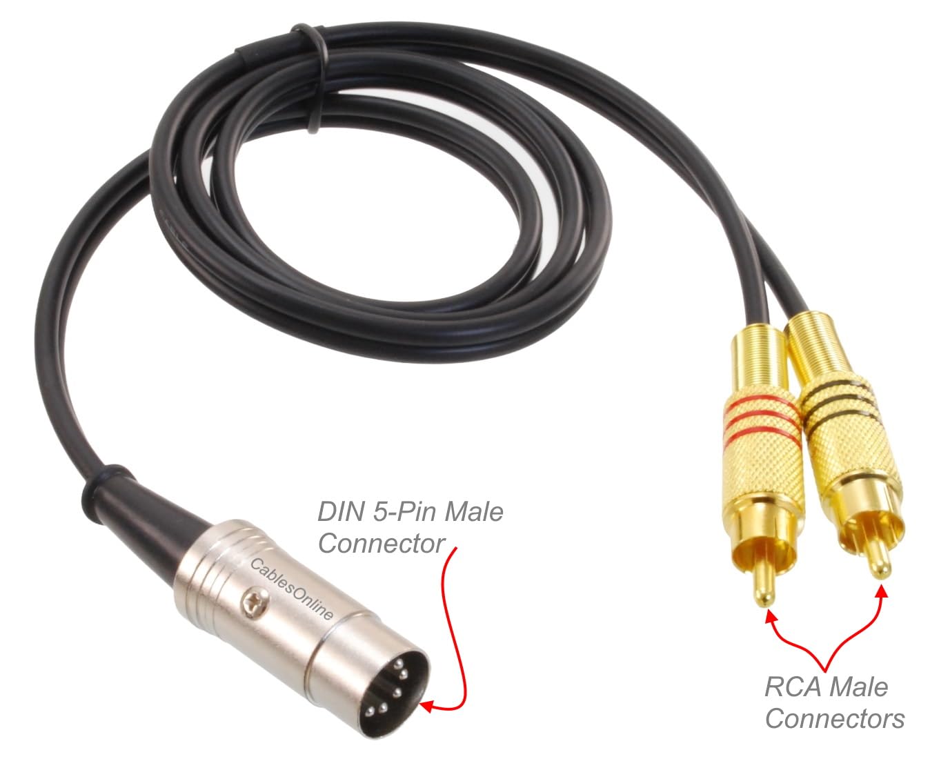 CablesOnline 3ft 5-Pin DIN Male to 2-RCA Male Black Audio Cable for Bang & Olufsen, Naim, Quad...Systems, (BO-203K)