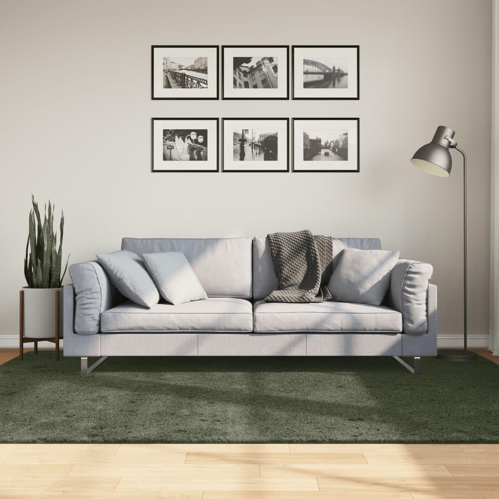 Tapis à poils courts vert forêt lavable 160x230 cm - Tapis doux et antidérapant
