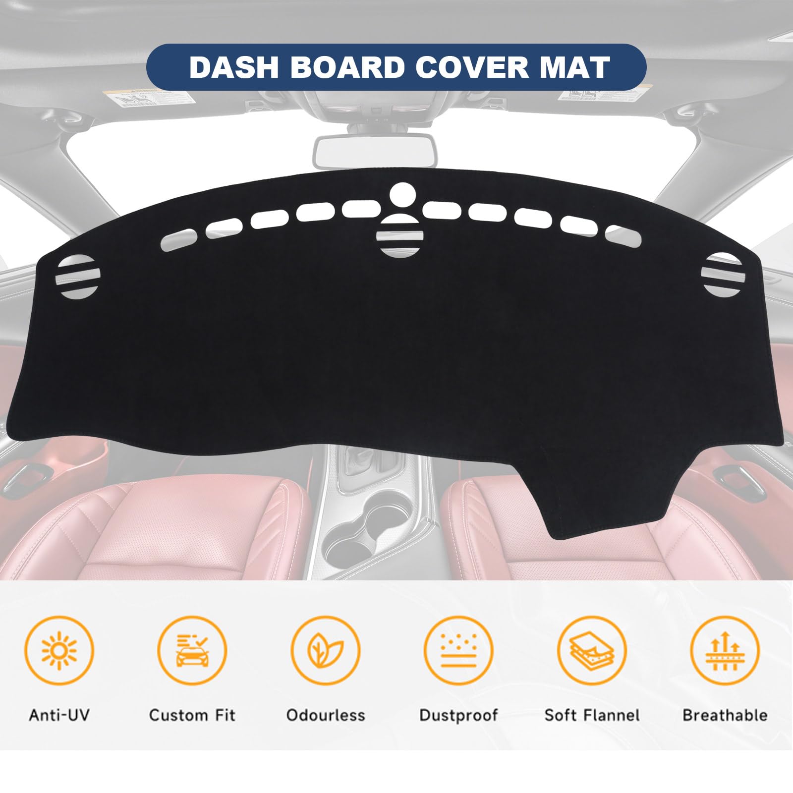 Hellet Armaturenbrettabdeckung für Dodge Challenger Zubehör 2015–2024, schwarze Flanell-Armaturenbrett-Matte, um Risse und Verblassen des Armaturenbretts zu reduzieren