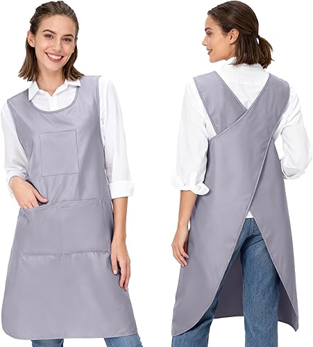 Miniatura 7 de Delantales de cocina japoneses con espalda cruzada, vestido Pinafore con 3 bolsillos grandes, práctico babero para cocinero, cocina, hogar, disfraz