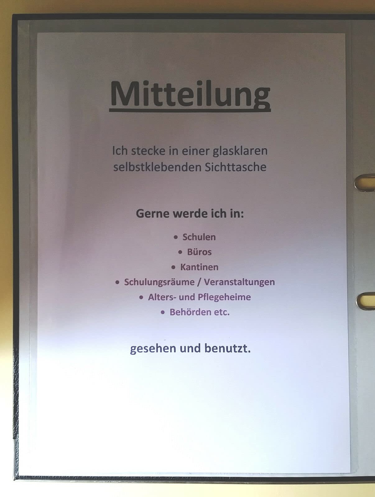 100x A4 Sichttasche selbstklebend glasklar & glatt | 100x Selbstklebetasche A4 aus glasklarer Folie. Klebetasche mit Abziehfolie auf der Rückseite. Ideal für Aushänge & Ordner.
