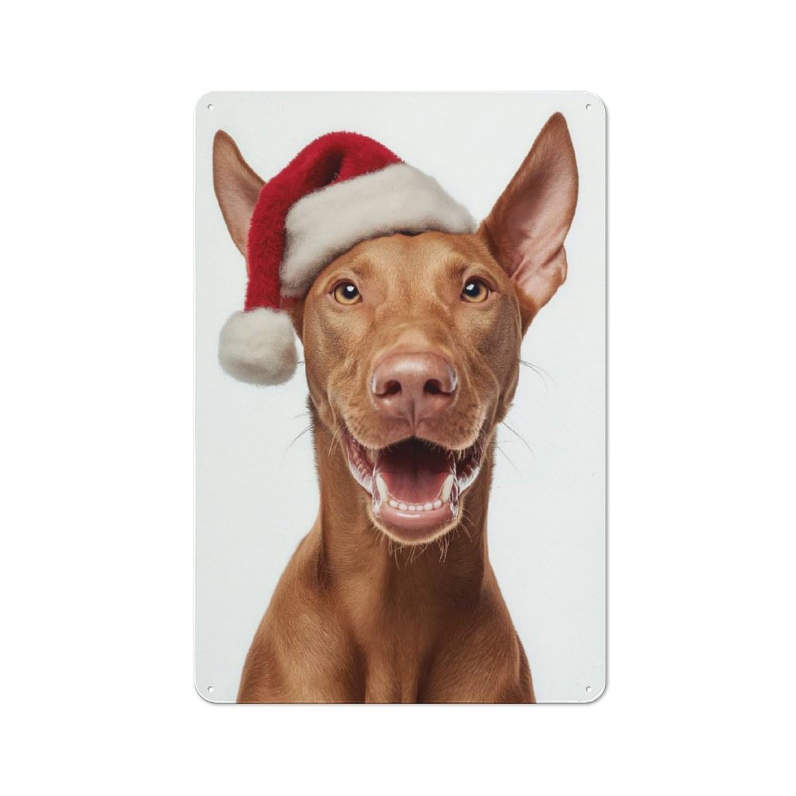 Simple Retro Pharaoh Hound Dog with Santa Hat Portrait Tin Sign 30x20cm, Study Room Decor for Home Office, Reading Corner Or Bedroom