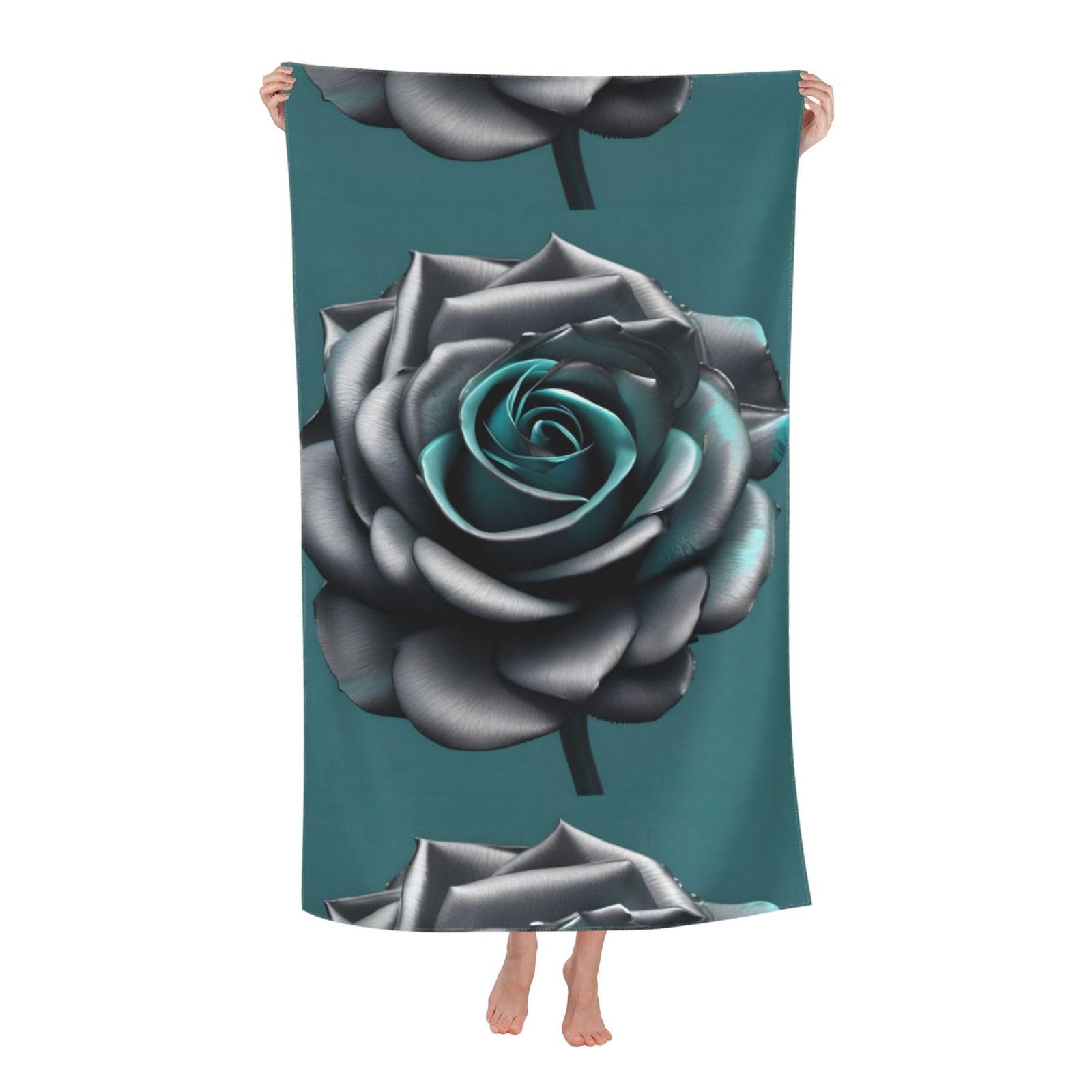 Cbaaghh Teal Gray Rose Flower Print Adult Beach Towels,Beach & Pool Towel,Beach Towels,Towels For Camping