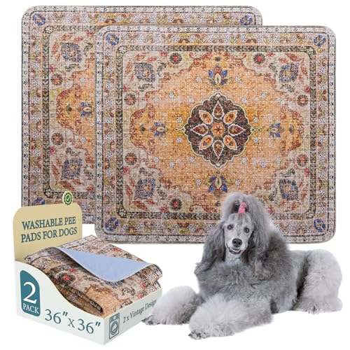 Image of Homimp Washable Pee Pads for Dogs, 2 Pack Reusable Puppy Pads Waterproof, Absorbent and Leakproof Dog Pee Pads, Non Slip Puppy Training Pads, Pet Mat for Floor,Crate,Couch,Whelping,Khaki, 36 inchx36 inch