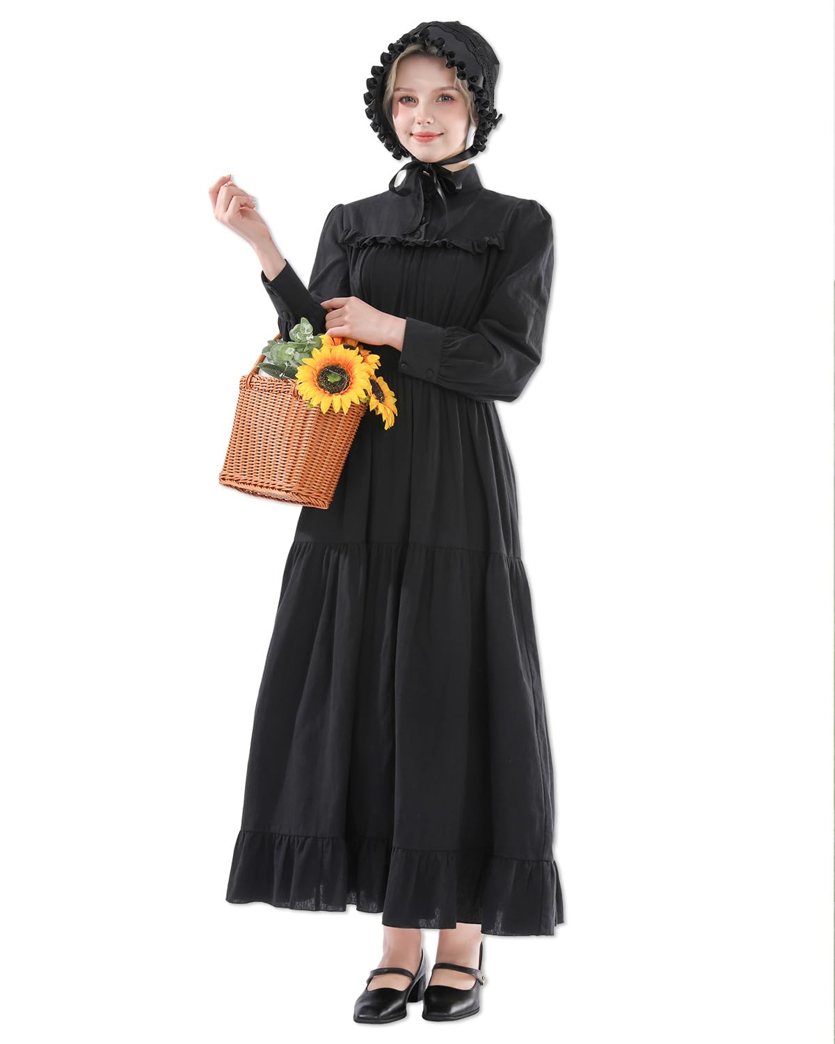 CR ROLECOS Abito medievale vintage vittoriano, da donna, a maniche lunghe, linea ad A, colletto alto, per il tempo libero, abito goth