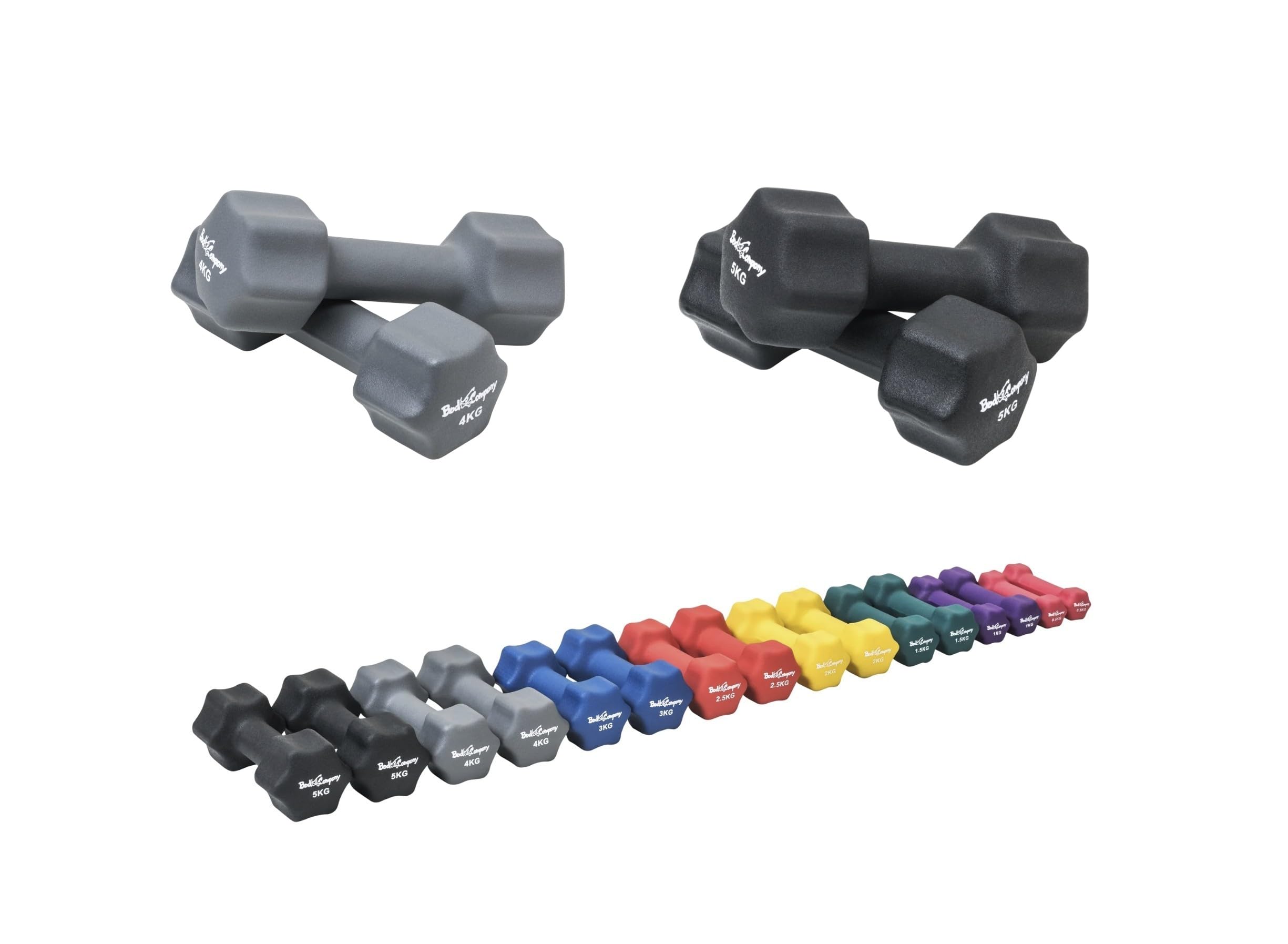 Bad Company Neoprenowe hantle do aerobiku, gimnastyki i fitnessu I 2 x 4 kg + 2 x 5 kg