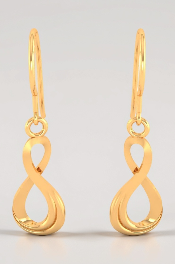 14KT (585) Yellow Gold Dainty Hanging Earrings For Women & Girls With An Infinite Shape - 0.6 Grams