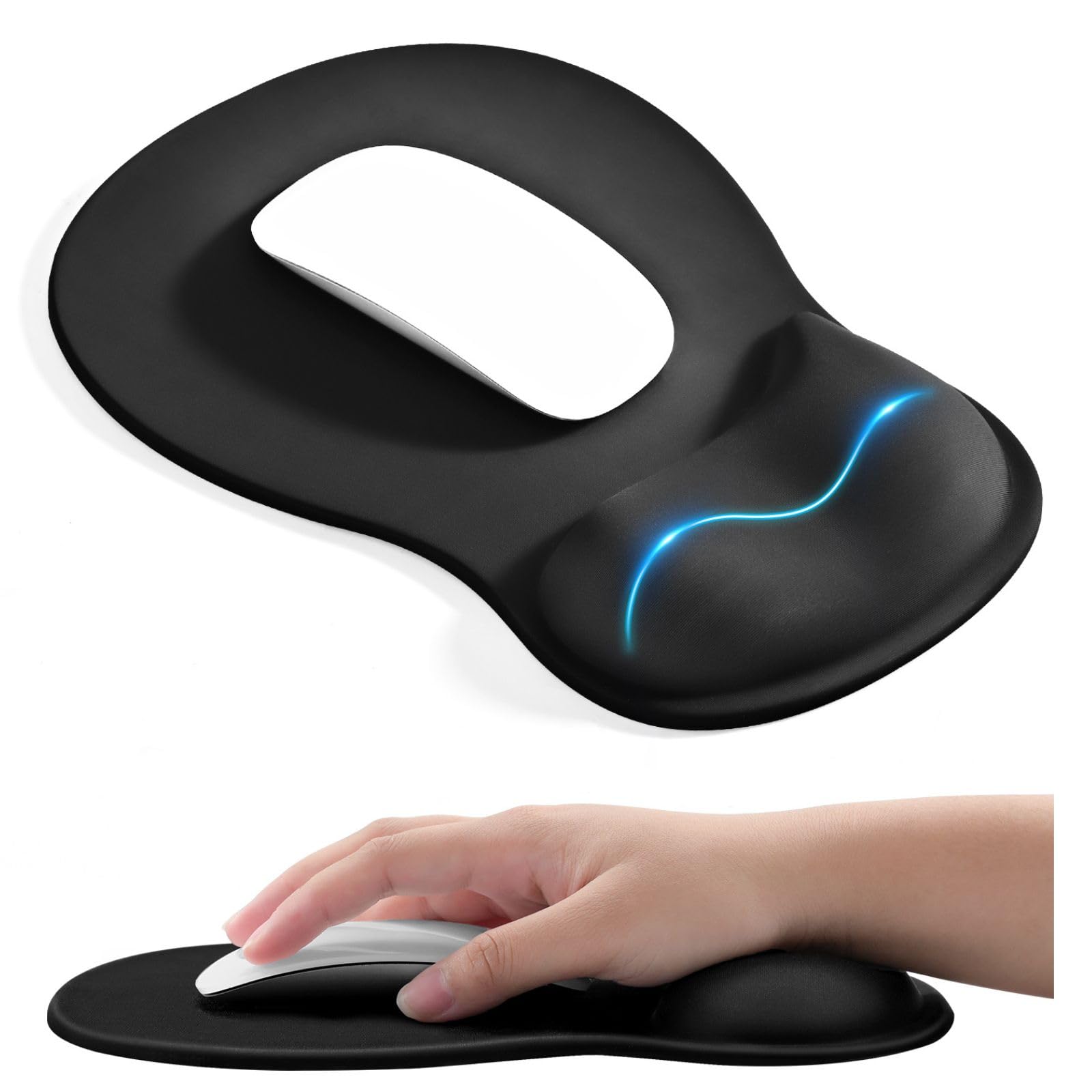 EooCoo Ergonomic Mouse Pad with Gel Wrist Rest Support Middle Concave Design, Relieve Wrist Pain Mousepad, Non-Slip Base for Laptop, Computer, Office