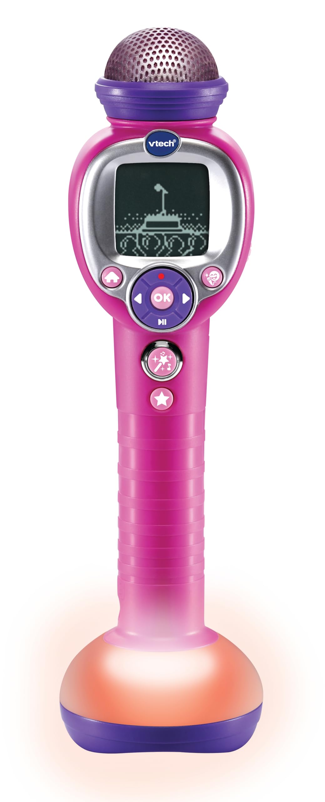 VTech Kidi SuperStar Moov, mikrofon do karaoke z technologią Magic Voice, efekty świetlne, nagrywanie głosu, gry interaktywne i animacje muzyczne, język włoski, baterie w zestawie, 6 lat