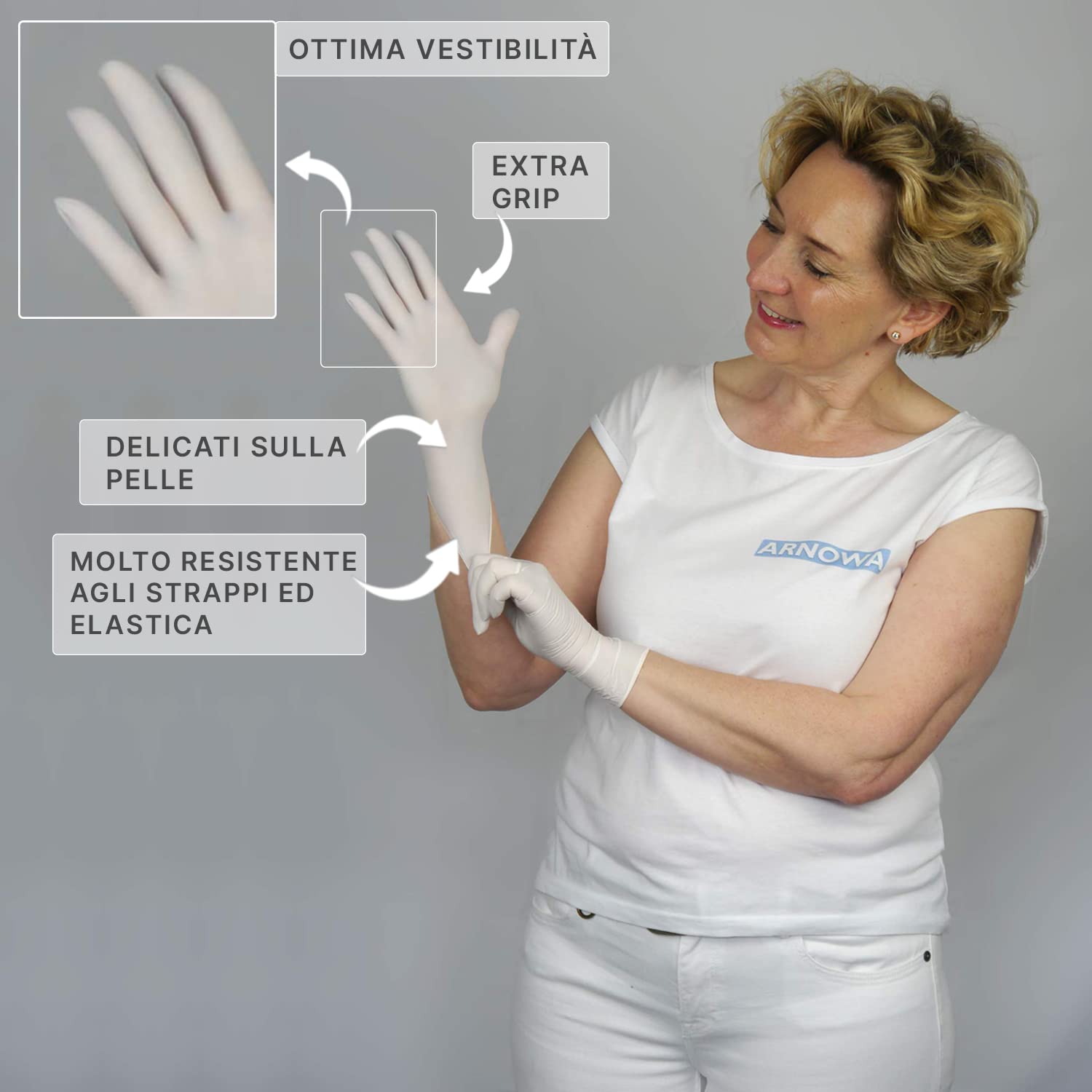 1000x ARNOMED® Guanti nitrile S Bianco, Guanti monouso senza polvere e lattice, Guanti plastica usa e getta dermanytril, Per cucina, pulizia casa, alimenti e tattoo XS, S, M, L, XL