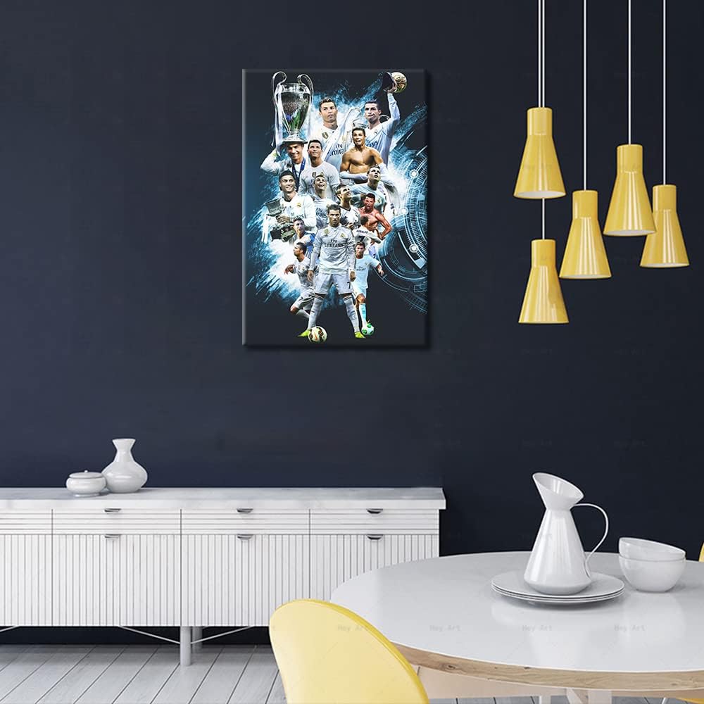 TISHIRON Canvas Wall Art Football Sport Posters Cristiano Ronaldo Paintings Artwork Modern Home Decor for Living Room Bedroom Office Prints Framed Ready to Hang 36x24 in