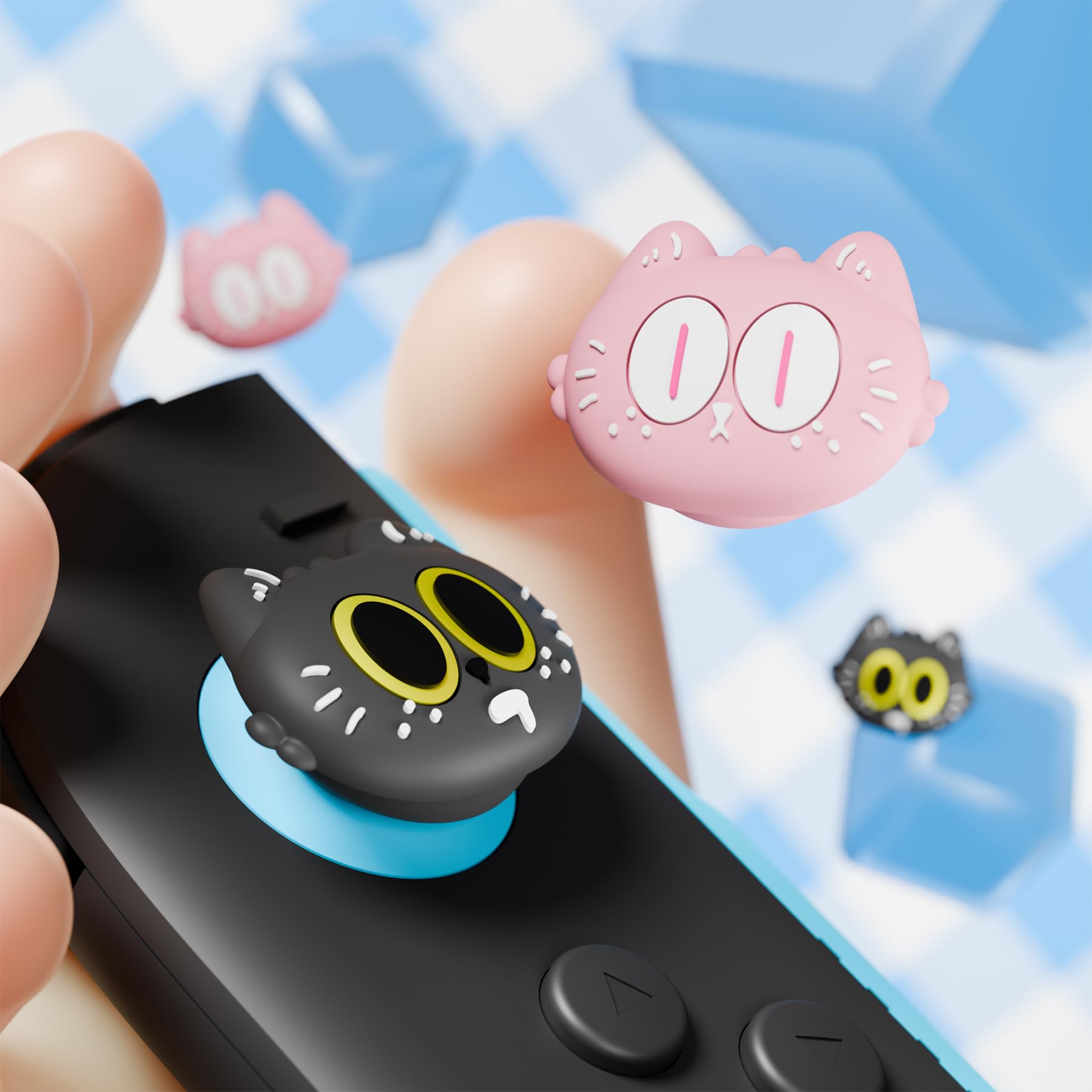 PlayVital 4 Piezas de Agarres para el Pulgar para Nintendo Switch 2 2025, Kawaii Tapas de Silicona para Joysticks de Joycon, Protector para Joystick, Accesorios para Switch 2 (Gato Lunar)