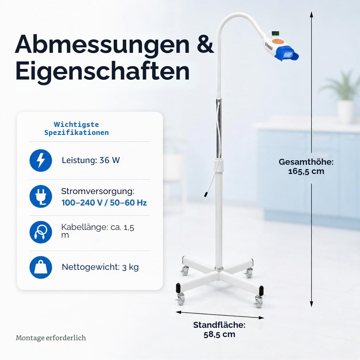 Dental Led Zahnweiß Bleaching Lampe,Professionelle Zahnweiß-Maschine Led-Licht, Mobile 36w Dental Zahnweiß-Lampe Bleaching, ZahnweißEr 2 Farben Blau/Rot Licht