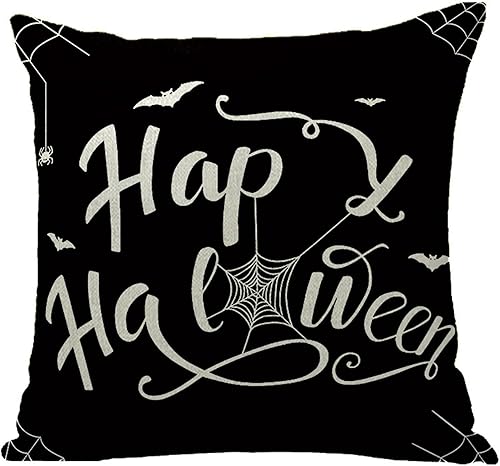 Fundas de almohada decorativas de Halloween, 1 unidad, de lino y algodón, color negro y blanco, fundas de cojín cuadradas de 18 x 18 pulgadas para disponible en Yaxa Peru