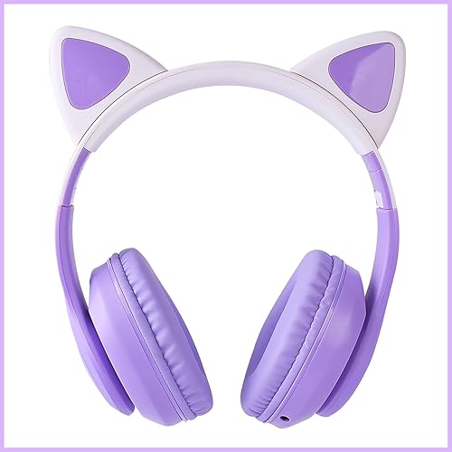 Miniatura 5 de Auriculares Bluetooth para niños con orejas de gato LED, auriculares de modo inalámbricocon cable para niños, auriculares estéreo plegables sobre la
