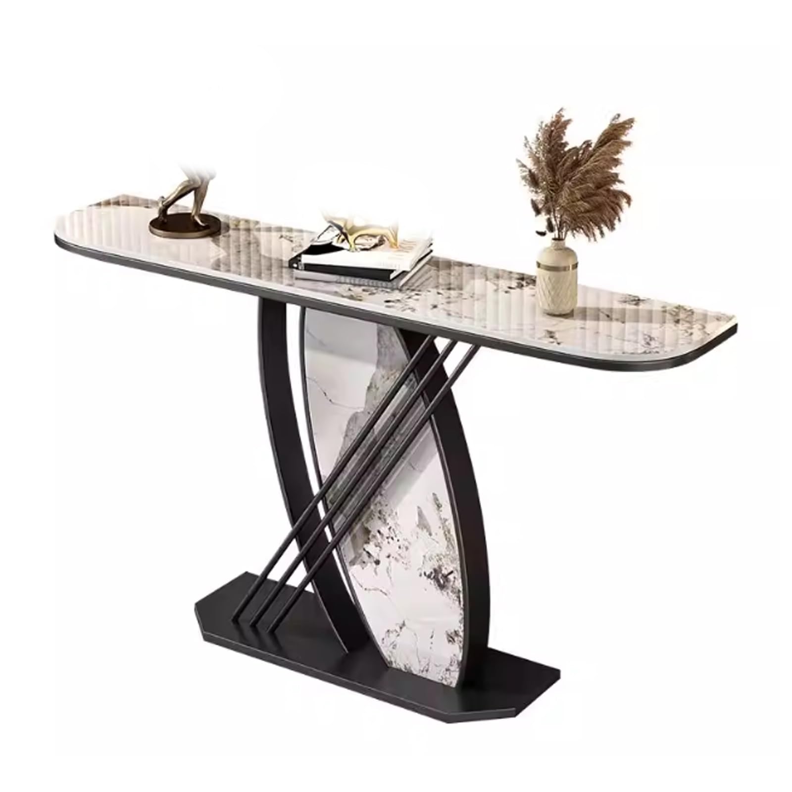 Mesas Consola de losa de Piedra para recibidor, Mesa Consola Moderna con Base, Mesa de Entrada, para Sala de Estar, recibidor, decoración del hogar (Negro + marrón, 120 cm/47,2")