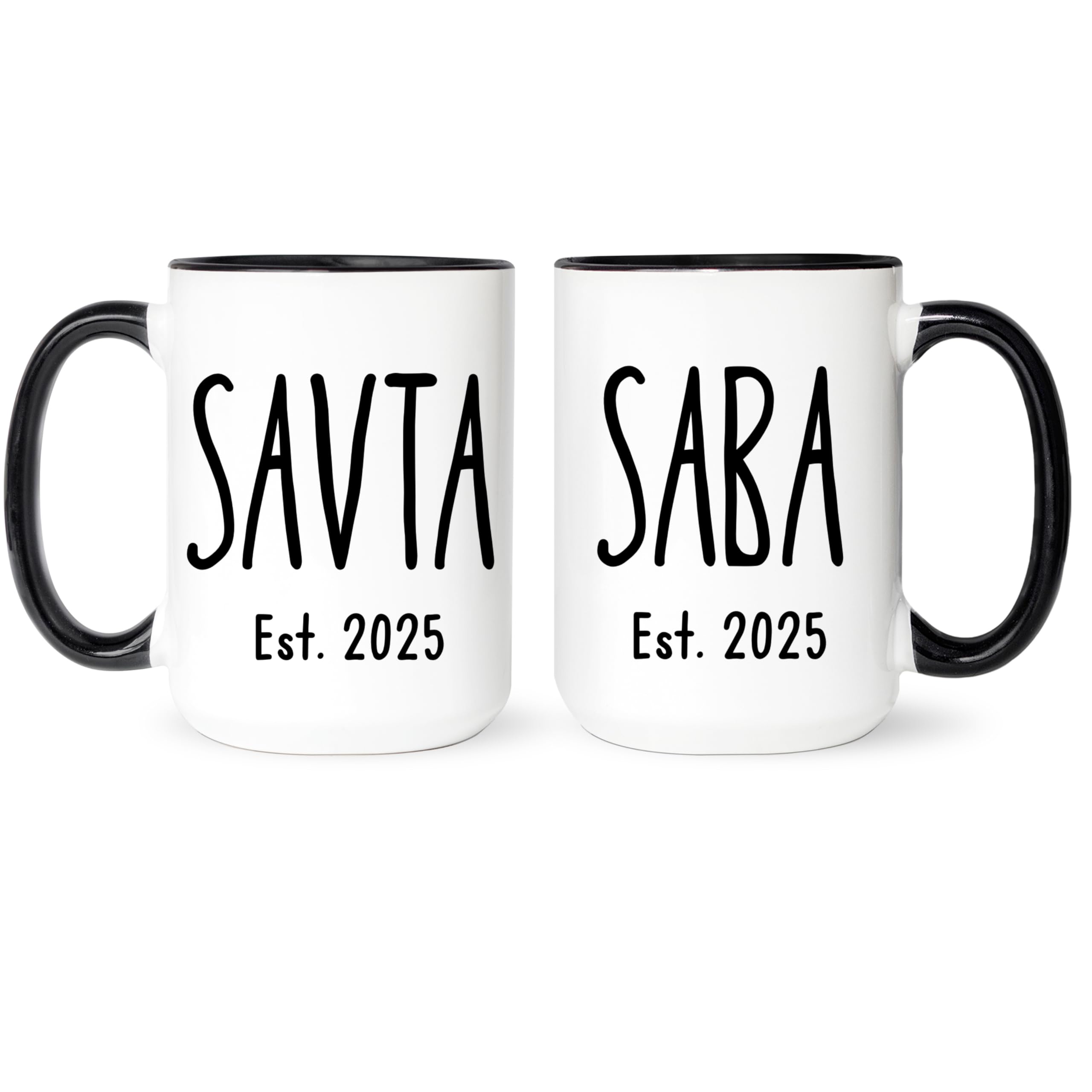 Fabby Gifts Savta And Saba Mugs Set - Hebrew Grandparents Baby Reveal - Pregnancy Announcement Jewish Grandparents (Black Rim&Handle, 11oz)