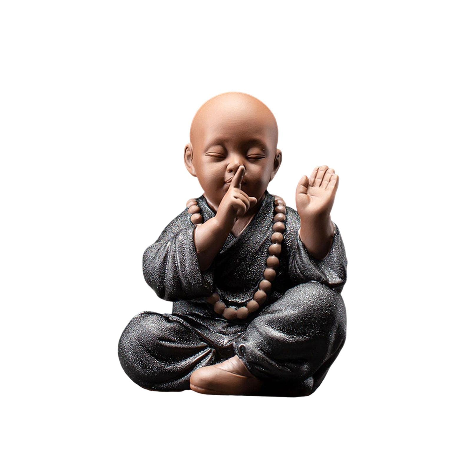 黒色の陶器製僧侶の座像置物