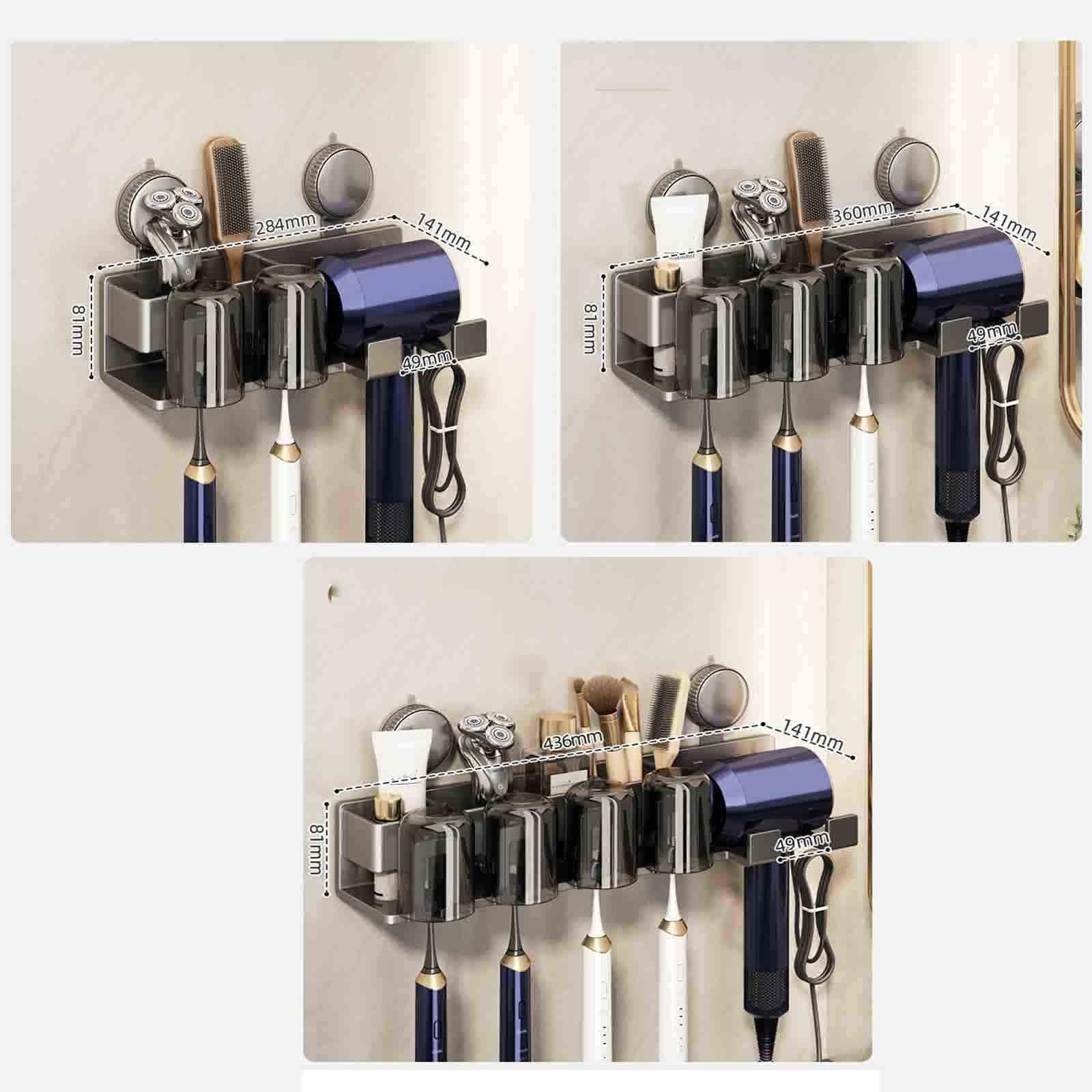 JUSHZ Porta Dentifricio Porta Spazzolino da Muro Portaspazzolini da Bagno Porta Spazzolini Portaspazzolino da Parete da Viaggio Porta Asciugacapelli Ventosa (43.6x14.1x8.1cm,Grey)