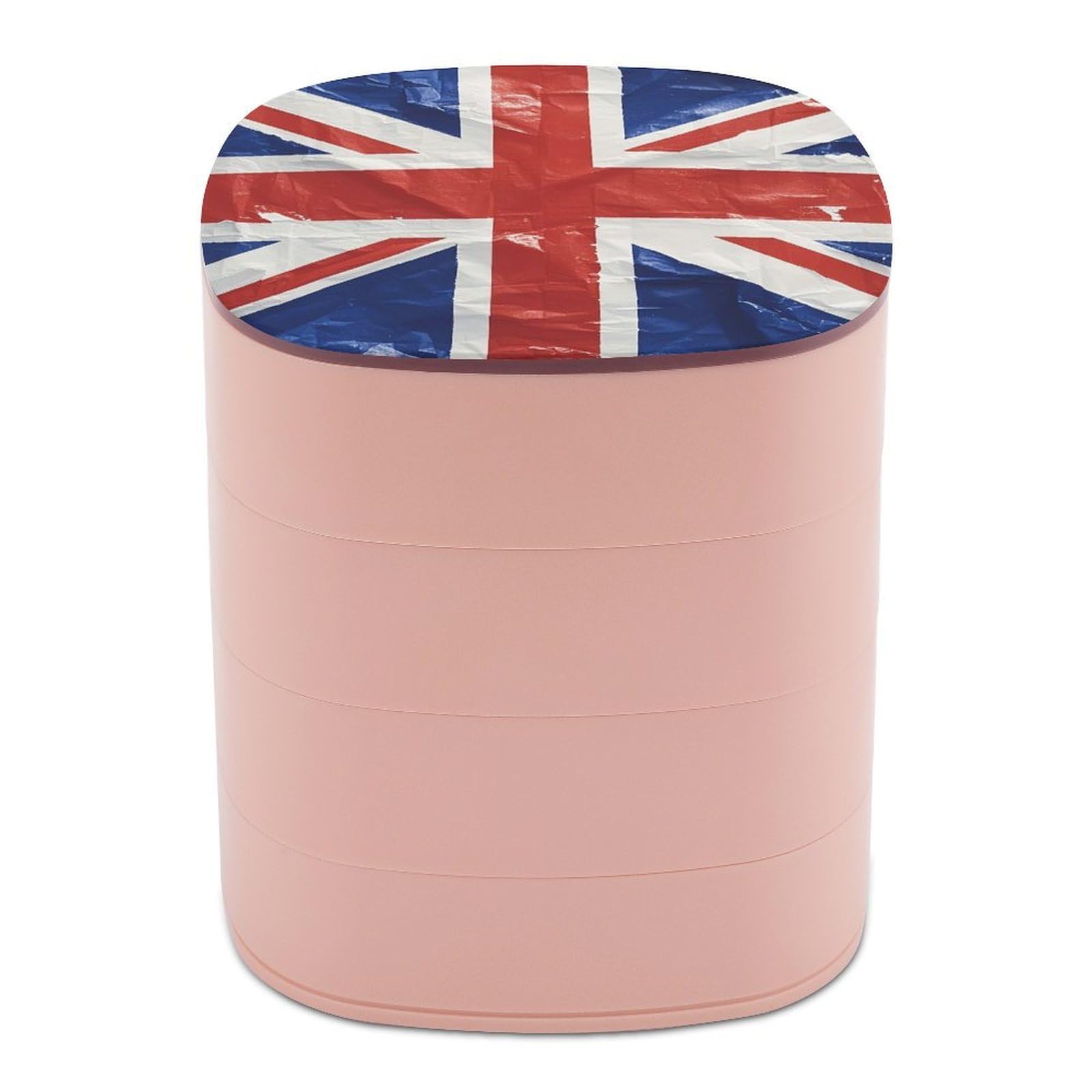 VstaDank British Flag Jewelry Box 360° Rotatable Jewelry Organizer 4 Layers Jewelry Case with Lid Fashion Portable Earring Holder for Bracelets Rings Bracelets Vanity