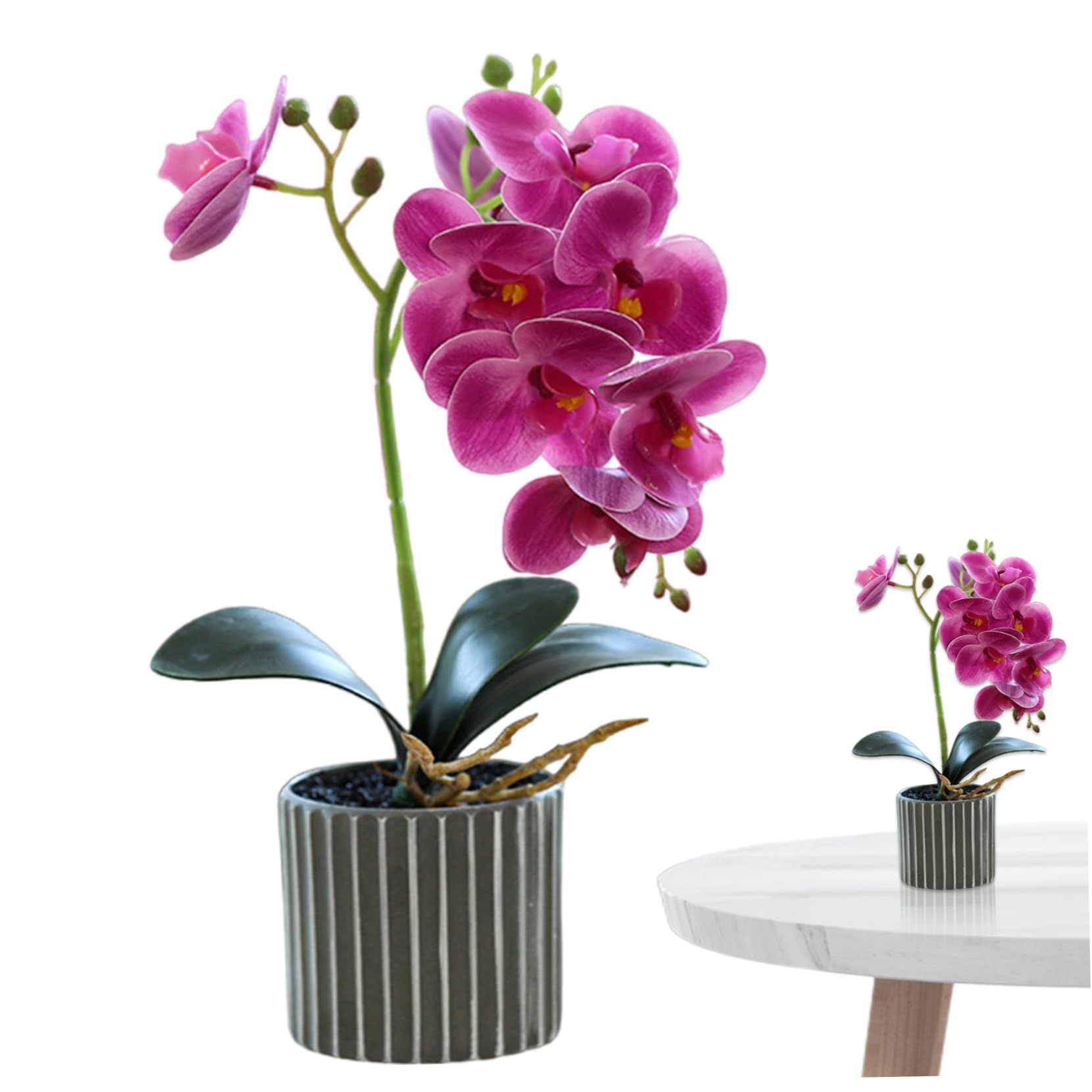 Stazamor Purple Orchid In Pot Realistic 13X3x3 Inch Artificial Orchid Decorative Artificial Flowers Vivid Plant For Home Office Wedding