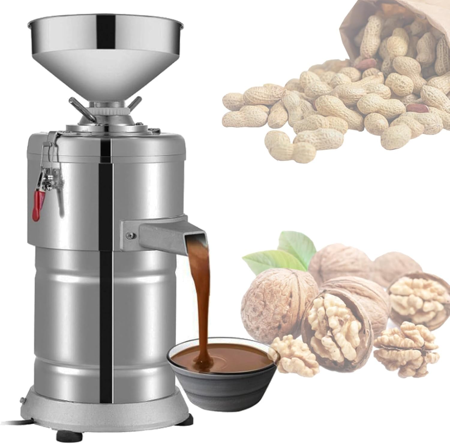 Broyeur électrique 15 kg/h pour Beurre de cacahuètes et Noix - Machine à Beurre de cacahuètes Professionnelle 1100 W pour graines de sésame, cacahuètes et Noix - Finesse de broyage réglable